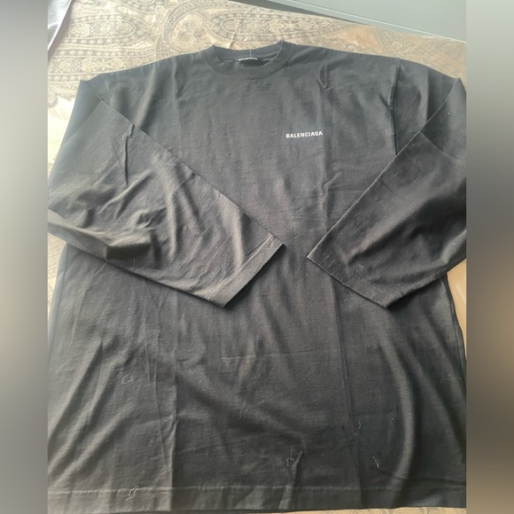 BALENCIAGA DEFILE LOGO PRINT LONG SLEEVE SHIRT BLACK OVERSIZED SZ S - Picture 3 of 7